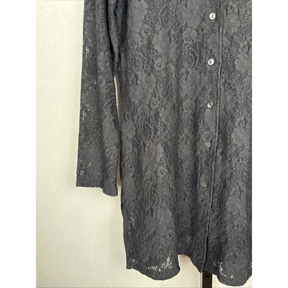 Chico's Black Lace Button Up Tunic Women's Large Collared Top Goth Witchy Sheer - Picture 3 of 10